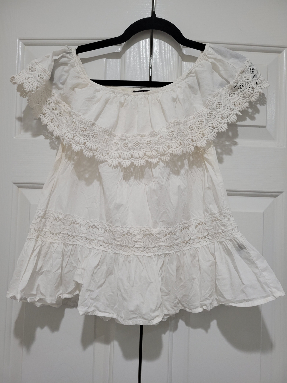 Victoria's Secret White Off-Shoulder Crochet Trim Top